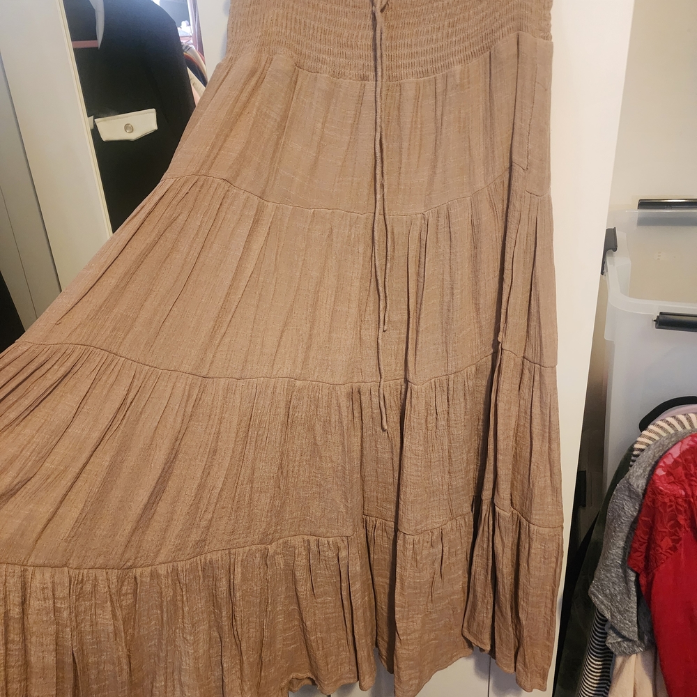 American Apparel Taupe Tiered Maxi Skirt with Shirred Waist - Picture 2 of 2